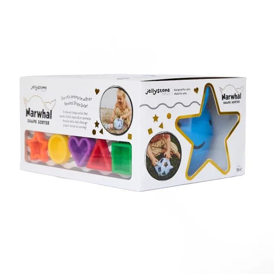 Narwhal shaped sorting toy, silicone made, pláneta.is