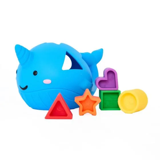 Narwhal shaped sorting toy, silicone made, pláneta.is